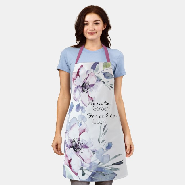 Watercolor Apple Blossoms Born to Garden Apron (Worn)