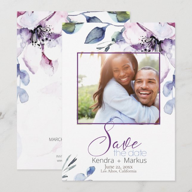 Watercolor Apple Blossoms Save the Date Invitation (Front/Back)