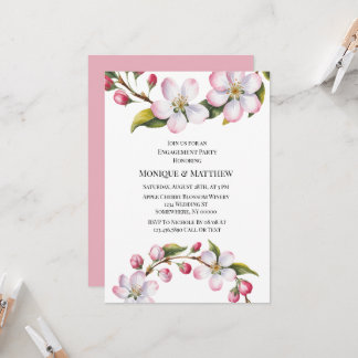 Watercolor Apple Cherry Blossom Engagement Party  Invitation
