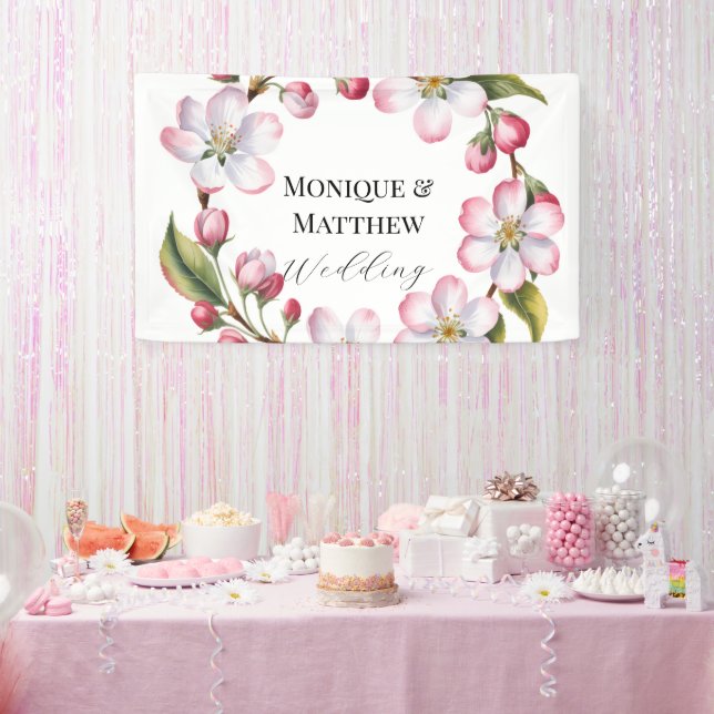 Watercolor Apple Cherry Blossom Wedding Banner (Party)