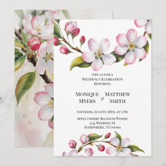 Watercolor Apple Cherry Blossom Wedding Invitation