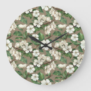 Watercolor Apple Flowers: Vintage Pattern. Large Clock