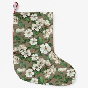Watercolor Apple Flowers: Vintage Pattern. Small Christmas Stocking