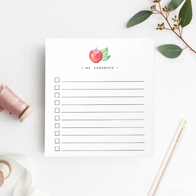 Watercolor Apple | Lined Checklist Notepad (Creator Uploaded)