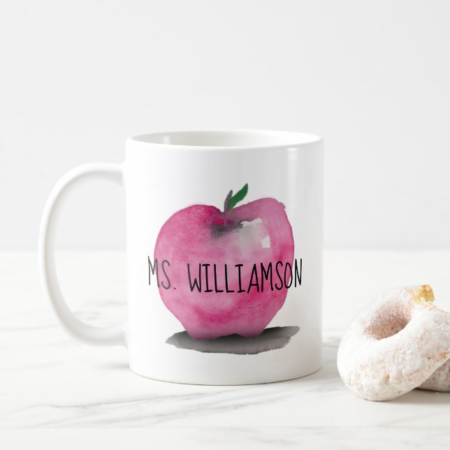 Watercolor APPLE, modern, Teacher Coffee Mug (With Donut)