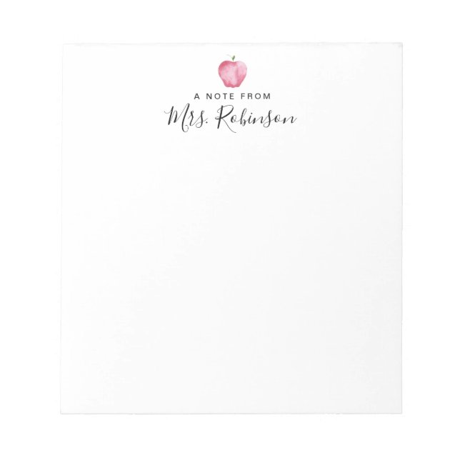 Watercolor Apple Note From Teacher Back to School  (Front)