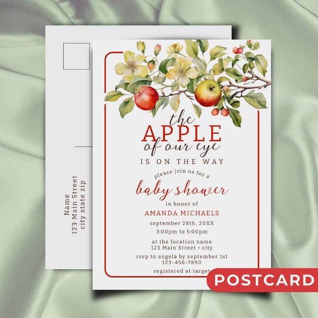 Watercolor Apple of Our Eye Fall Baby Shower Postcard (Creator Uploaded)