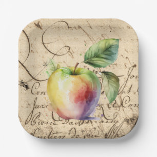 watercolor apple paper plate