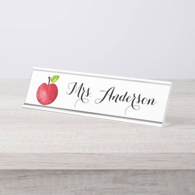 Watercolor Apple Personalised Teacher Name Plate (Front)