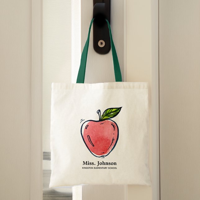 Watercolor Apple Personalised Teacher Tote Bag (Watercolor Apple Personalized Teacher Tote Bag)