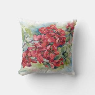 Watercolor apple quince flower flowers tree weddin cushion