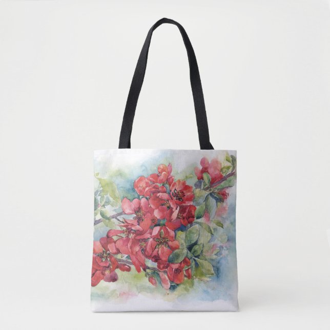 Watercolor apple quince flower flowers tree weddin tote bag (Front)