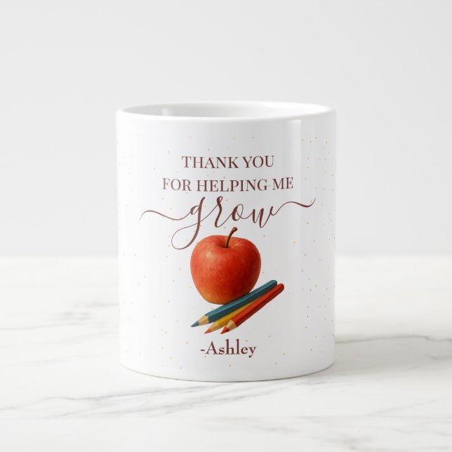 Watercolor Apple Teacher – Thank You Gift  Large Coffee Mug (Front)