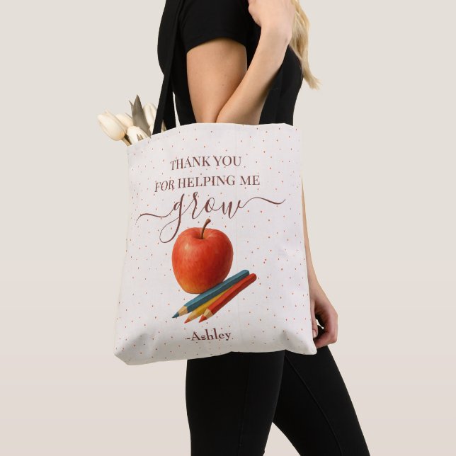Watercolor Apple Teacher – Thank You Gift  Tote Bag (Close Up)