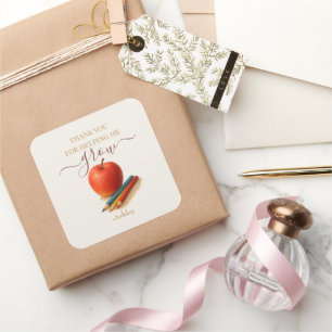 Watercolor Apple Teacher – Thank You Gifts -  Square Sticker