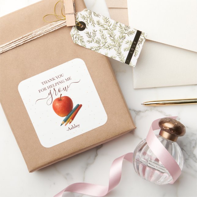 Watercolor Apple Teacher – Thank You Gifts -  Square Sticker (Gifting)