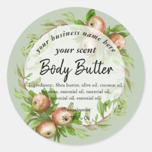 Watercolor apple wreath body butter body scrub classic round sticker