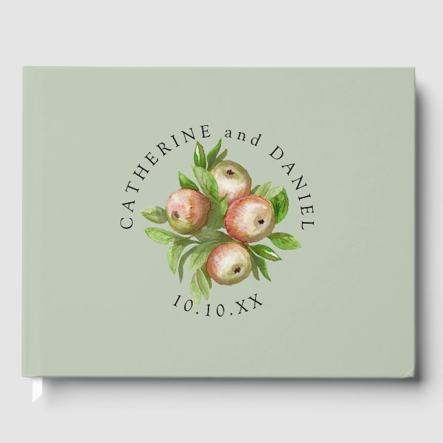watercolor apples and branches wedding guest book (Front)