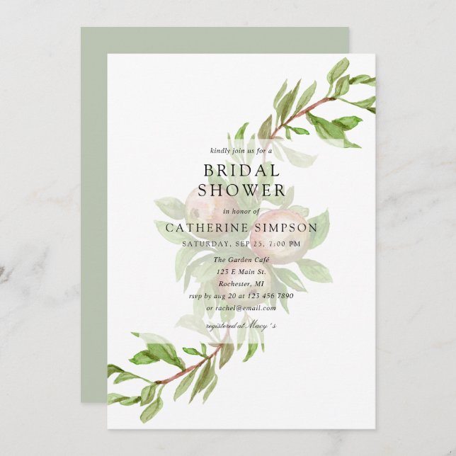 Watercolor apples bridal shower invitation (Front/Back)