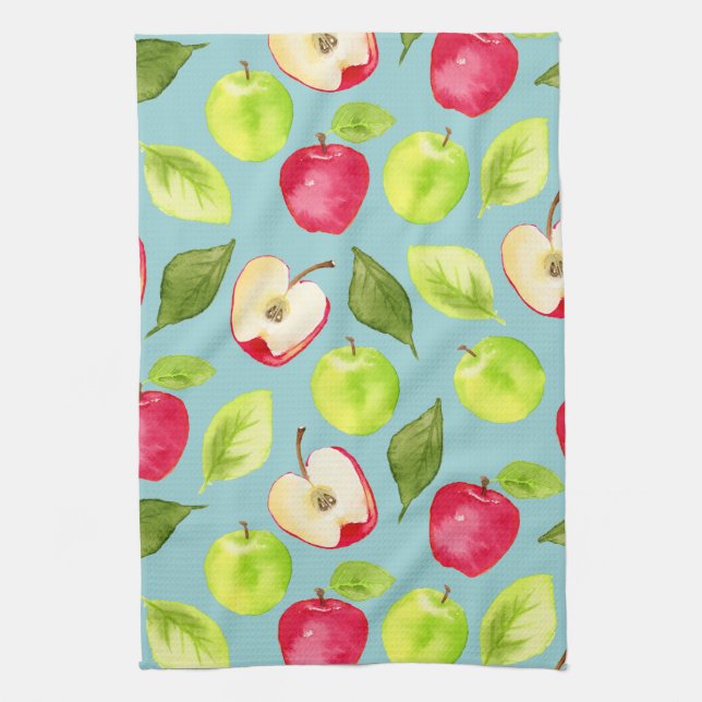 Watercolor Apples Pattern Tea Towel (Vertical)