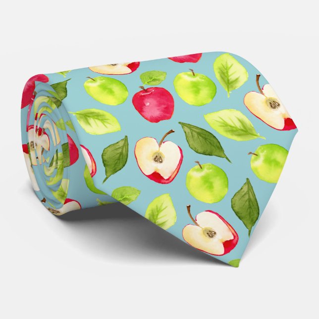 Watercolor Apples Pattern Tie (Rolled)