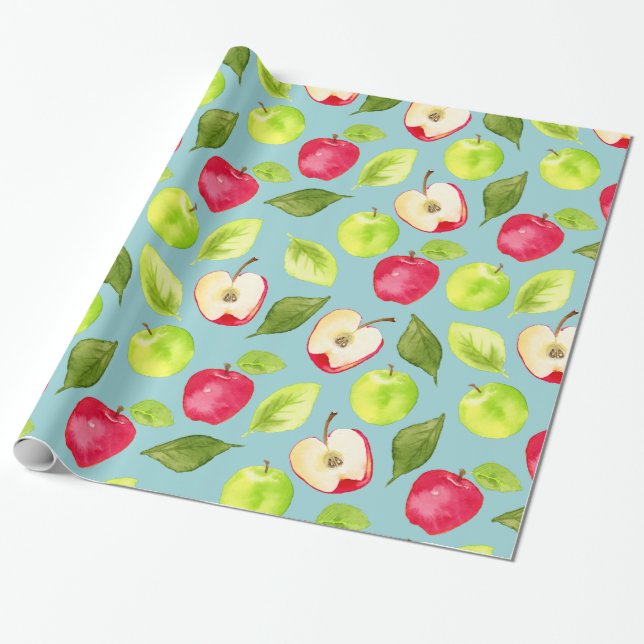Watercolor Apples Pattern Wrapping Paper (Unrolled)