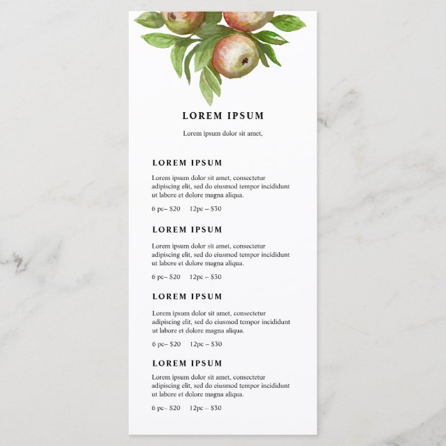 watercolor apples price list menu (Front)