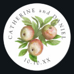 watercolor apples wedding classic round sticker<br><div class="desc">Seal your invitation envelopes with these elegant red watercolor apple stickers featuring your names framing an apple branch. Coordinates with the apple orchard wedding collection.</div>