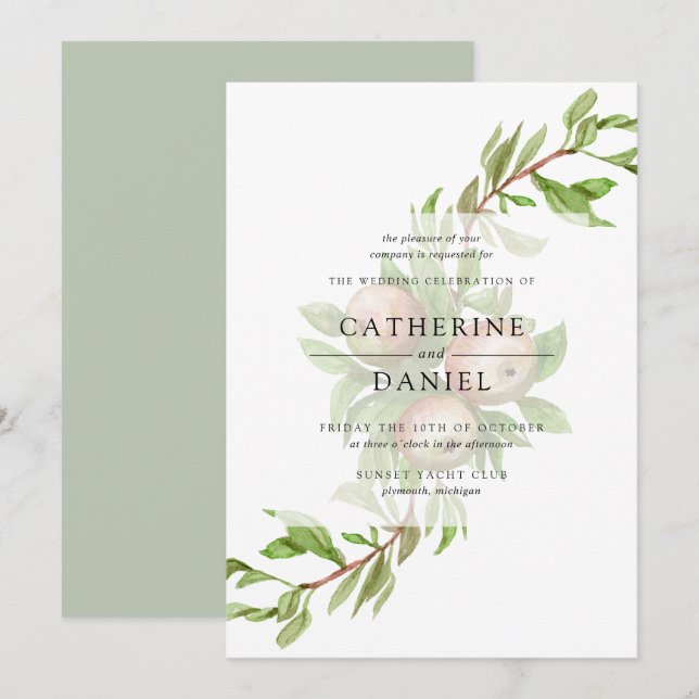 Watercolor apples wedding invitation (Front/Back)