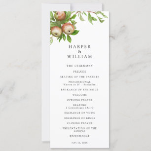 Watercolor apples wedding program invitation