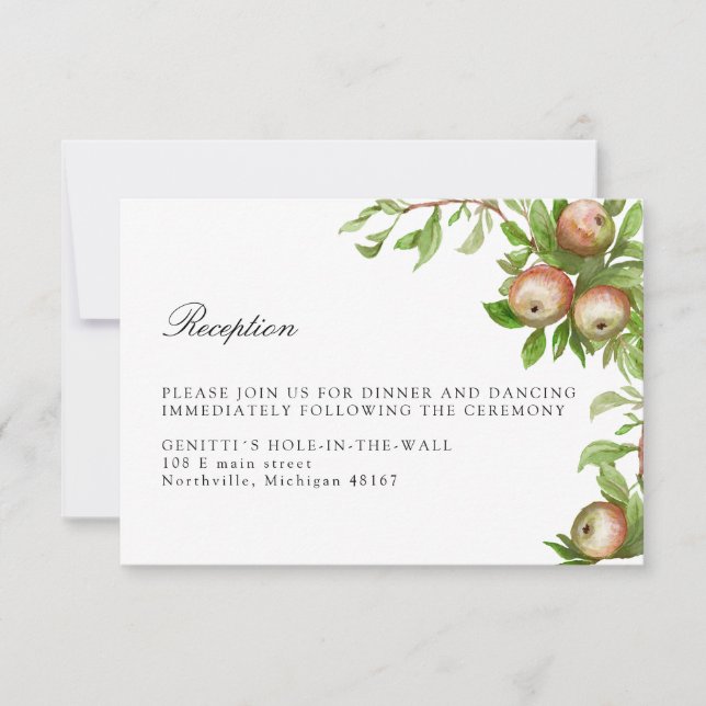 watercolor apples wedding reception enclosure card (Front)
