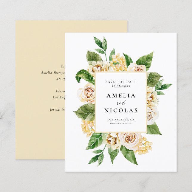 Watercolor Apricot English Roses Save the Date (Front/Back)