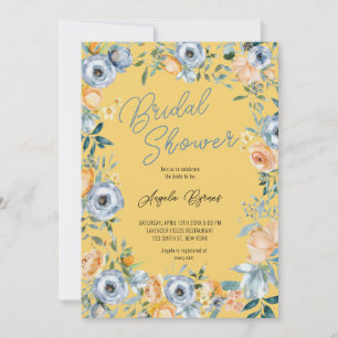Watercolor Apricot Pastel Blue Wild Flowers Invitation