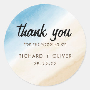 Watercolor Aqua Blue On The Sea Wedding Classic Round Sticker