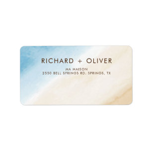 Watercolor Aqua Blue On The Sea Wedding Label
