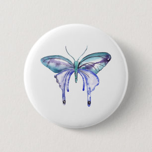 watercolor aqua blue purple butterfly 6 cm round badge