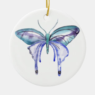 watercolor aqua blue purple butterfly ceramic tree decoration