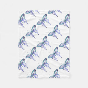 watercolor aqua blue purple butterfly fleece blanket