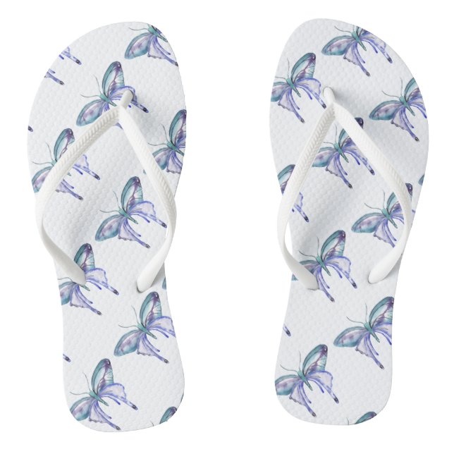watercolor aqua blue purple butterfly flip flops (Footbed)