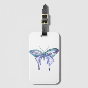 watercolor aqua blue purple butterfly luggage tag