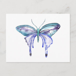 watercolor aqua blue purple butterfly postcard