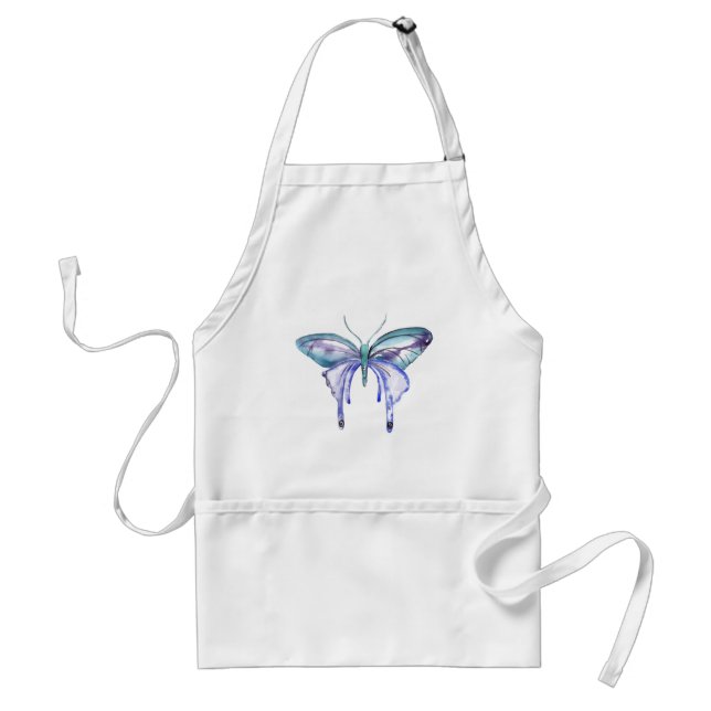 watercolor aqua blue purple butterfly standard apron (Front)