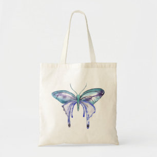 watercolor aqua blue purple butterfly tote bag