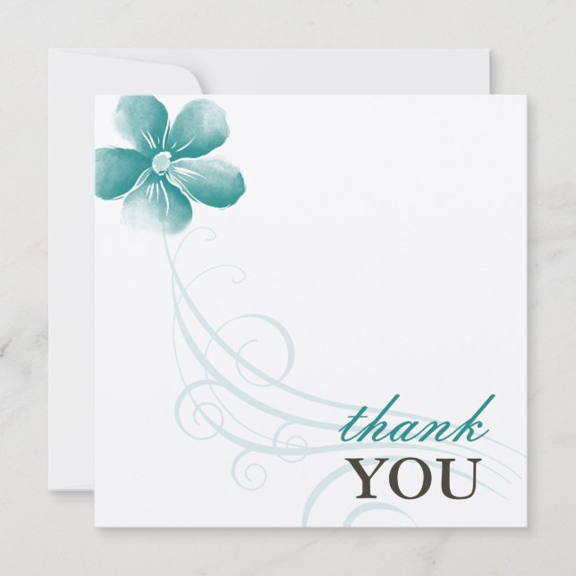 Watercolor Aqua Blue Wedding Thank You Cards (Front)