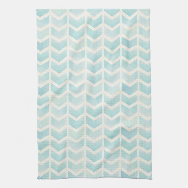 Watercolor Aqua Cream Chevron Kitchen Towel (Vertical)