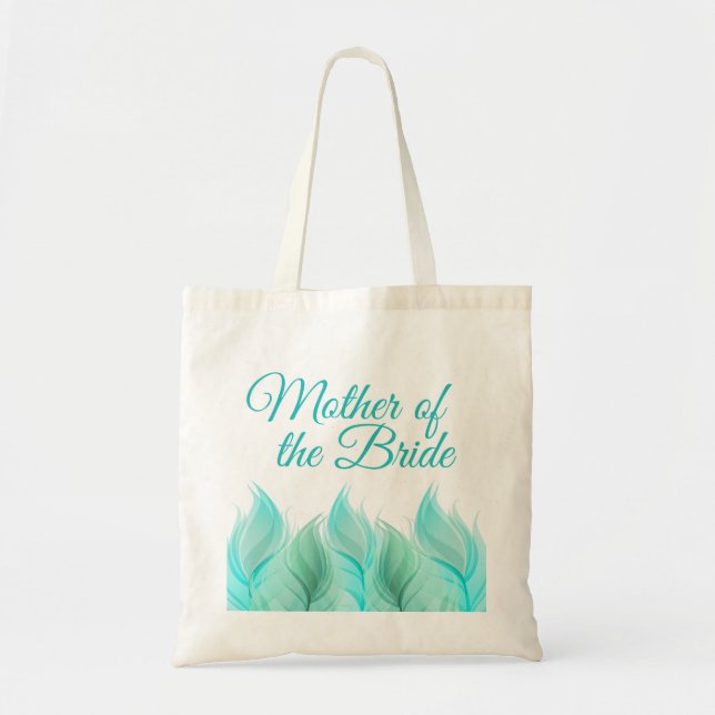 Watercolor Aqua Feathers Mother of the Bride Tote Bag (Front)