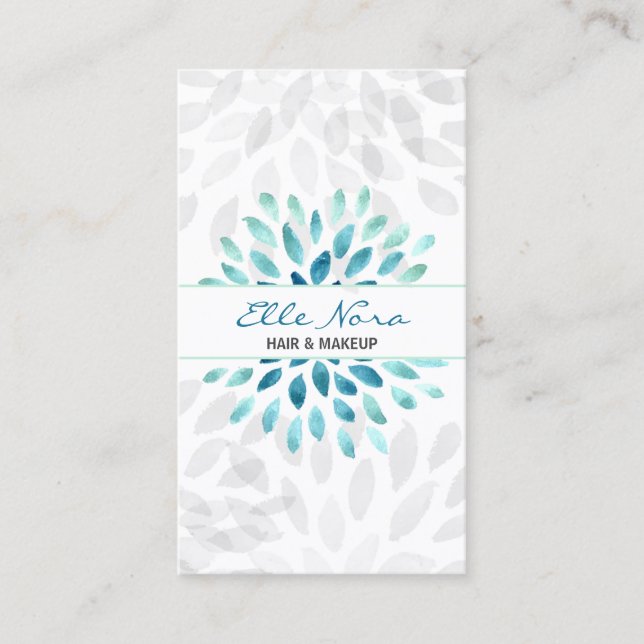 watercolor aqua floral Makeup artist Business Card (Front)