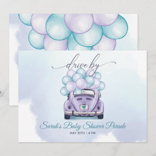 Watercolor Aqua Lilac Surprise DriveBy Baby Shower Invitation