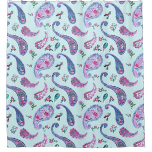 Watercolor Aqua Paisley Lavender Shower Curtain