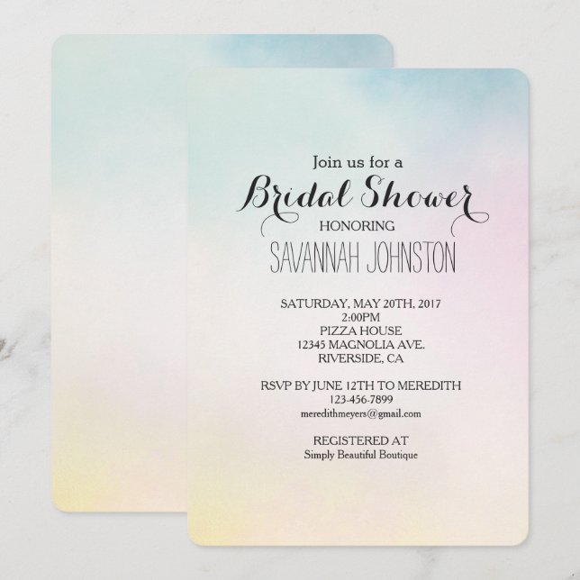 Watercolor Aqua Pink Yellow Tie Dye bridal shower Invitation (Front/Back)
